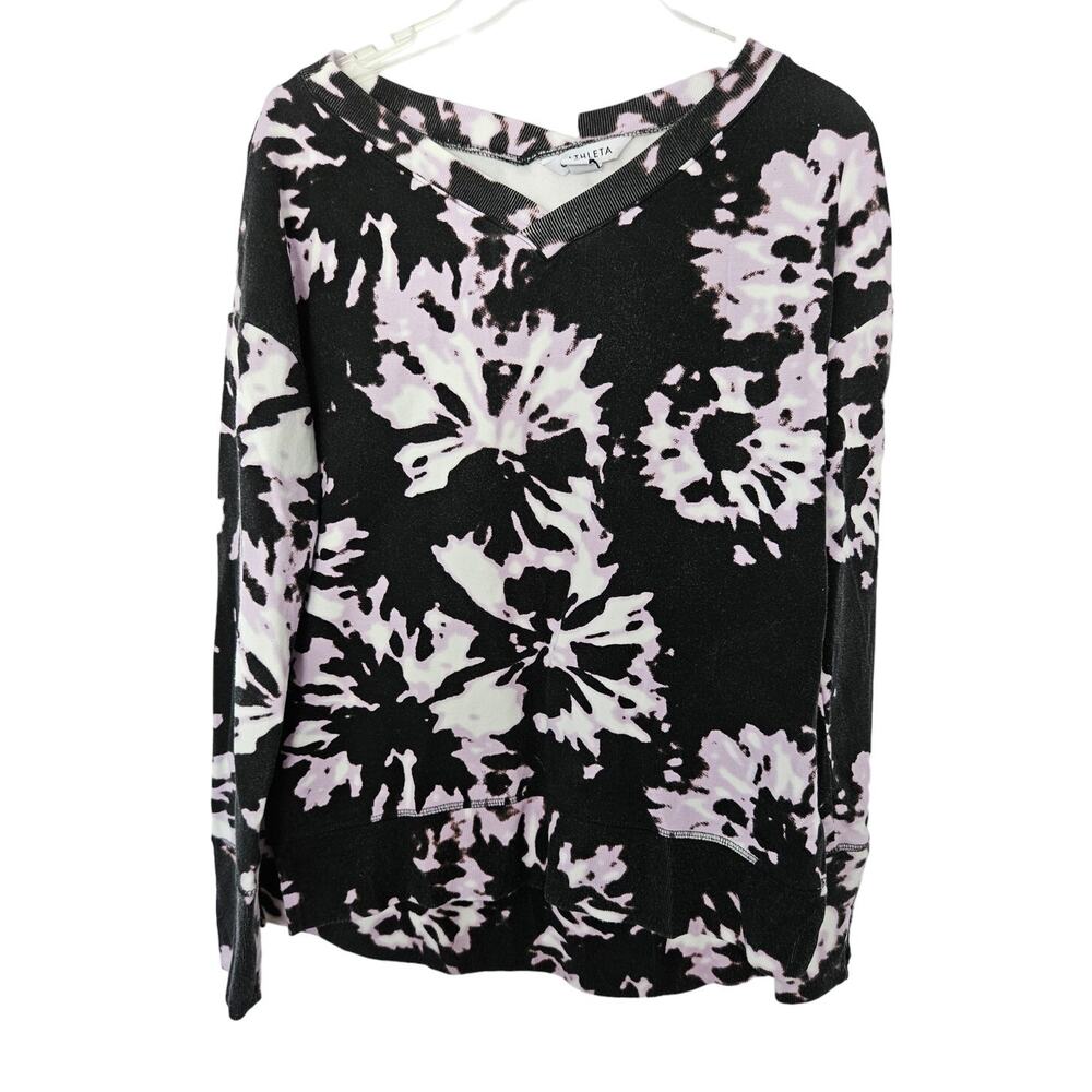 Athleta Multicolor Coaster Luxe Printed V-Neck Sweatshirt sz Extra Small Casual